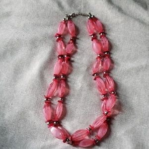 Pink Beaded Necklace & Earrings Set